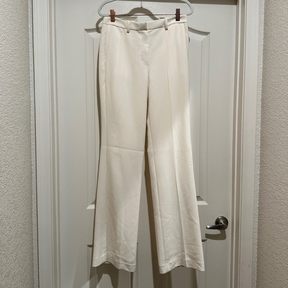 Theory Women Deep Pleat Crepe Cream Trouser Pants - Picture 6 of 12